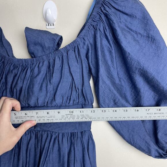 Ladies Blue Peasant Boho Dress Debbie Dabbie sz 6 Festival Milkmaid Coquette - Picture 11 of 11